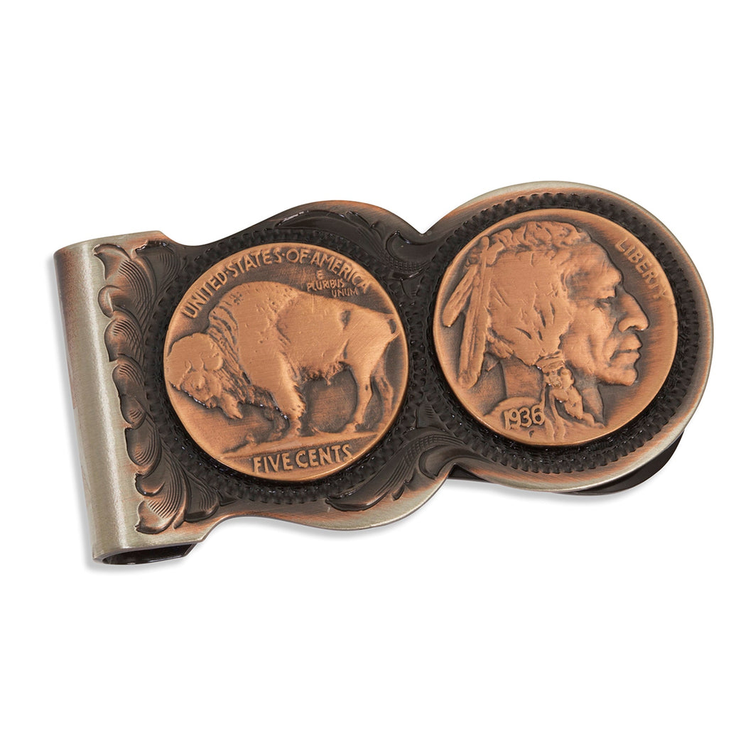 Scalloped Vintage Bronze Buffalo Nickel Money Clip - Made in the USA!