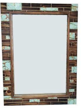 Wooden Mirror with Turquoise Inlay