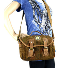 Load image into Gallery viewer, Genuine Leather Washed Canvas Shoulder/Crossbody Travel Bag - Camo