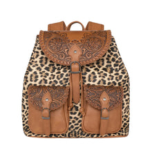 Load image into Gallery viewer, Western Tooled &amp; Leopard Backpack