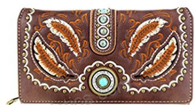 Load image into Gallery viewer, Ladies&#39; Southwestern Concho Secretary Wallet - Coffee