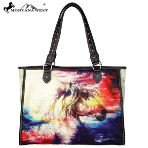 Horse Painting Canvas Tote Bag - Tan