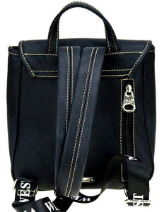 Aztec Leather & Denim Backpack - Black