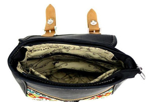 Aztec Leather & Denim Backpack - Black