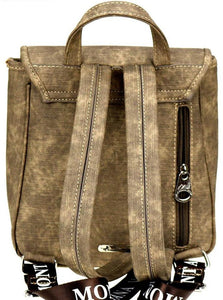 Aztec Leather & Denim Backpack - Brown