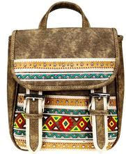 Load image into Gallery viewer, Aztec Leather &amp; Denim Backpack - Brown