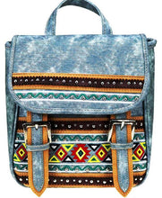 Load image into Gallery viewer, Aztec Leather &amp; Denim Backpack - Turquoise