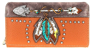 Ladies' Embroidered Arrow & Feather Wallet - Choose From 2 Colors!