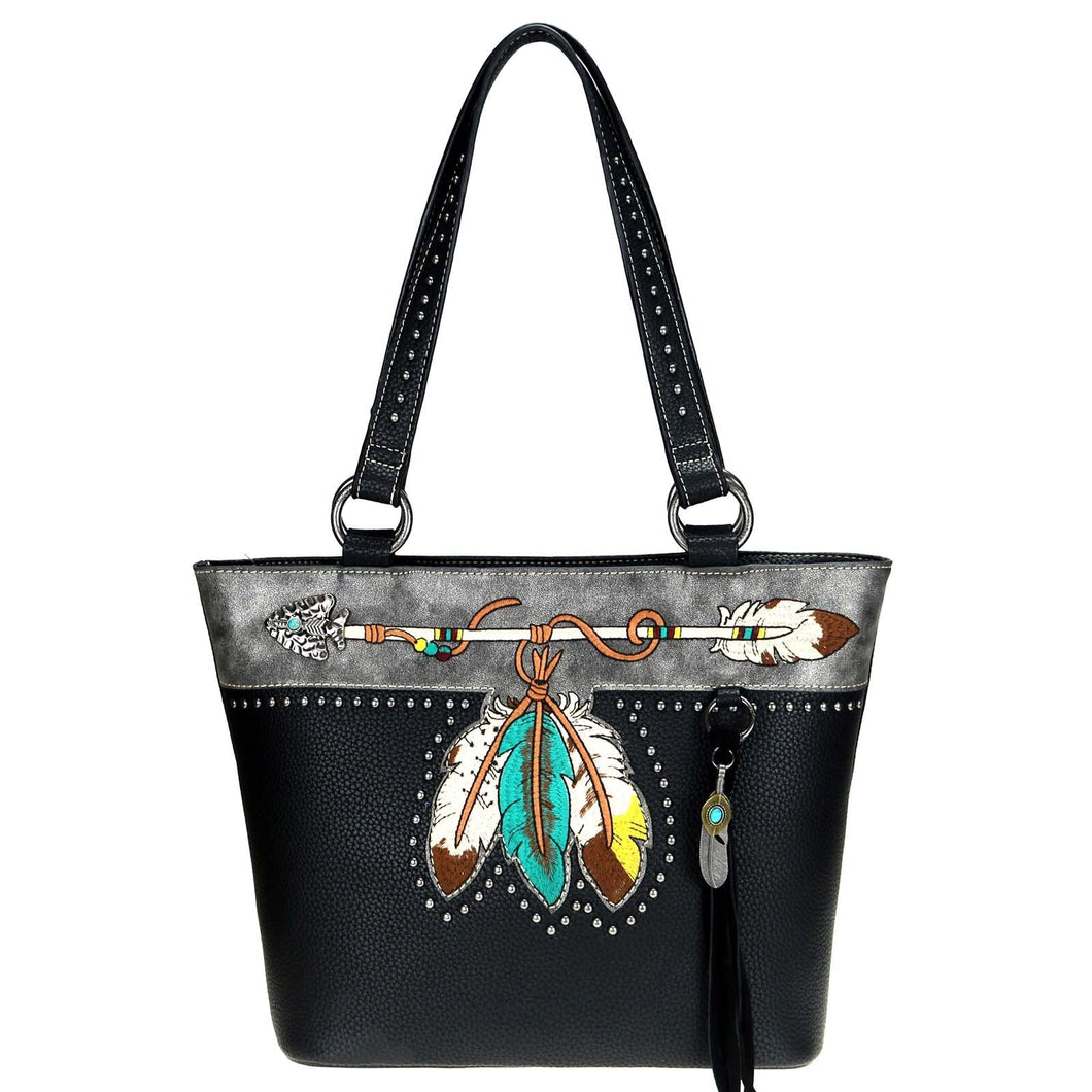 Ladies' Embroidered Arrow & Feather Concealed Carry Tote Bag - Choose From 2 Colors!