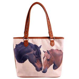 Western Printed Horses Canvas Tote Bag