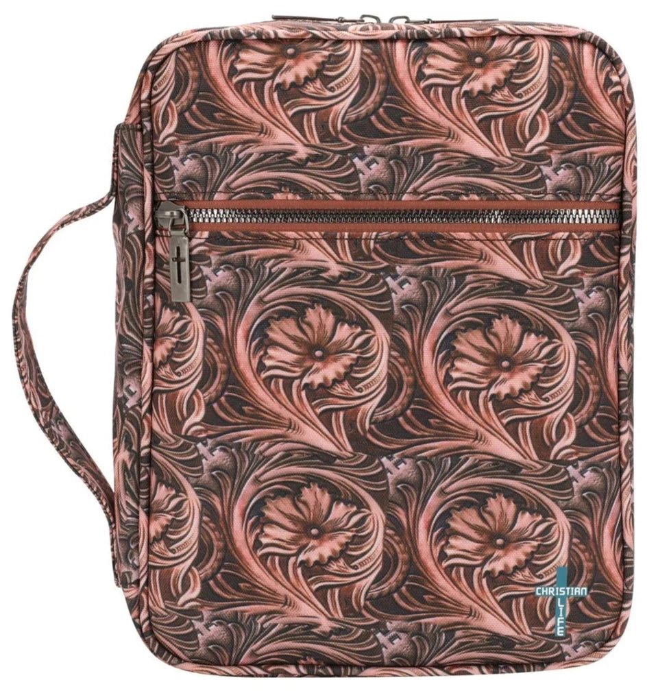 Western Floral Print Canvas Bible Cover - Brown