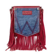 Load image into Gallery viewer, Wrangler Leather Fringe Jean Denim Pocket Crossbody - Choose From 6 Colors