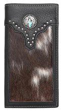 Load image into Gallery viewer, Western Leather &amp; Hair-On Rodeo Wallet with Turquoise Cactus Concho - Choose From 3 Colors!