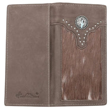 Load image into Gallery viewer, Western Leather &amp; Hair-On Rodeo Wallet with Turquoise Cactus Concho - Choose From 3 Colors!