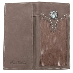 Western Leather & Hair-On Rodeo Wallet with Turquoise Cactus Concho - Choose From 3 Colors!