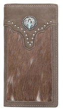 Load image into Gallery viewer, Western Leather &amp; Hair-On Rodeo Wallet with Turquoise Cactus Concho - Choose From 3 Colors!