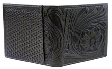 Load image into Gallery viewer, Genuine Hand Tooled Leather Bi-fold Wallet - Black
