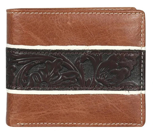 Genuine Leather Embossed Floral Men's Bi-Fold Wallet - Choose From 2 Colors!