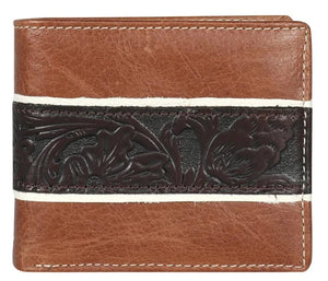 Genuine Leather Embossed Floral Men's Bi-Fold Wallet