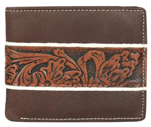 Genuine Leather Embossed Floral Men's Bi-Fold Wallet