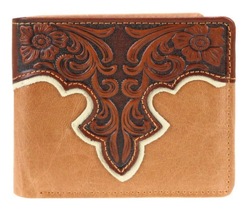 Genuine Tooled Leather Men's Bi-Fold Wallet - Brown