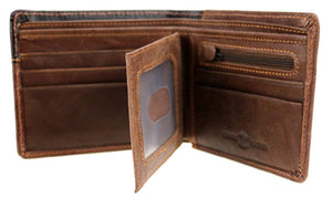 Genuine Tooled Leather Men's Bi-Fold Wallet - Coffee