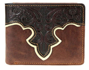 Genuine Tooled Leather Men's Bi-Fold Wallet - Coffee