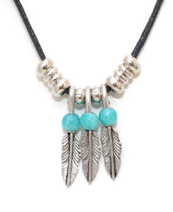 Triple Feather Necklace with 3 Turquoise Beads