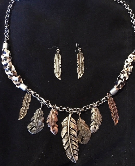 Western Feather Necklace & Matching Earrings
