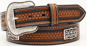 Men's Brown Leather 1-1/2" Belt with Triple Cross Cochos