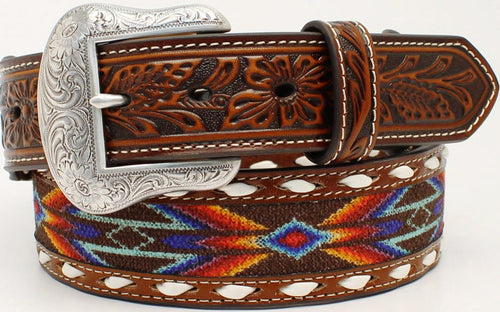 Men's Aztec Buck Laced Ribbon Inlay Leather 1-1/2