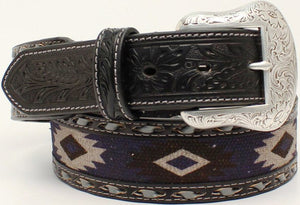 Men's Southwest 1-1/2" Belt with Gray and Black/Blue Fabric Inlay