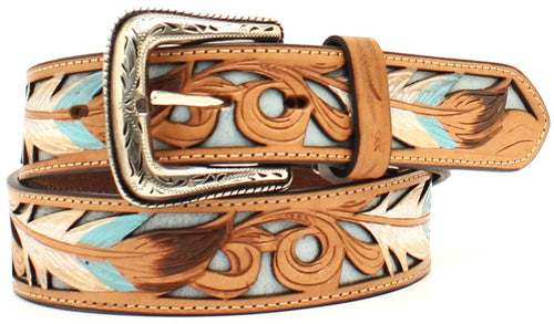 Men's Feather Filagree Leather Belt by Nocona - 1-1/2
