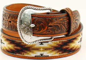 Men's Aztec Pattern with Floral Embossing Leather 1-1/2" Belt by Nocona