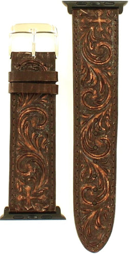 Western Brown Tooled iWatch Band with Cross