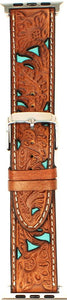 Western Tooled iWatch Band with Turquoise Underlay