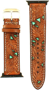 Western Tooled iWatch Band with Turquoise Underlay