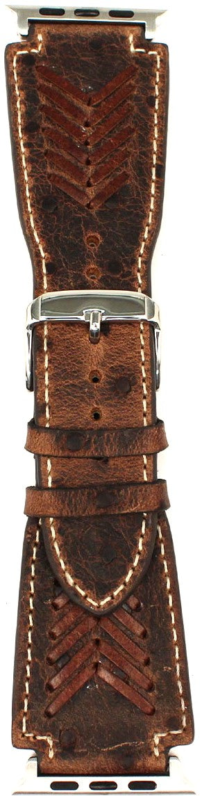 Western iWatch Band with Ostrich Lacing Brown