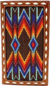 Southwestern Rodeo Wallet with Buck Stitch and Fabric Inlay
