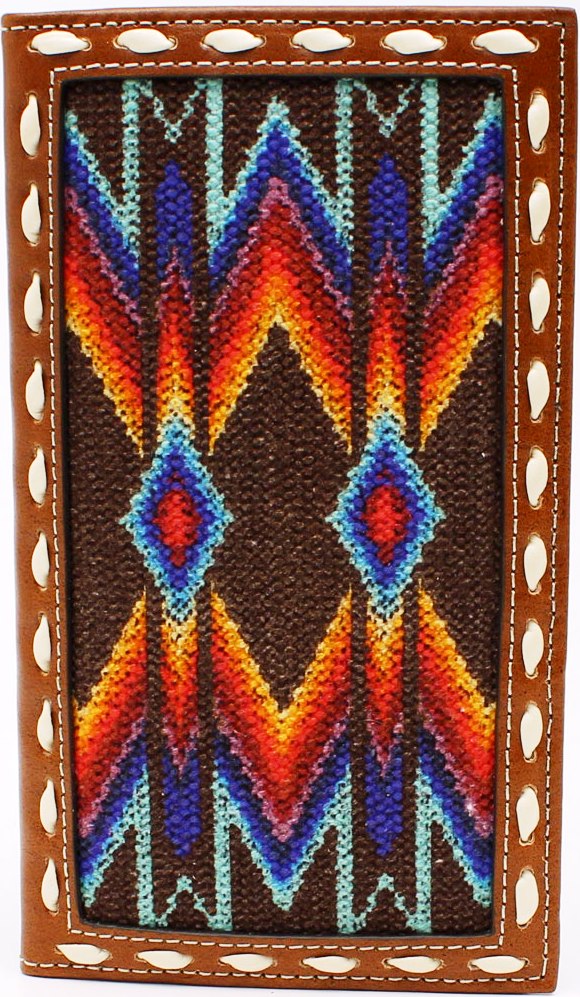 Southwestern Rodeo Wallet with Buck Stitch and Fabric Inlay