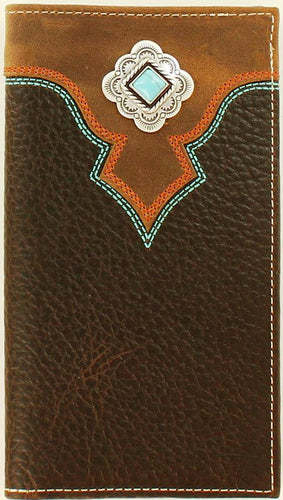 Western Brown Rodeo Wallet with Turquoise Concho