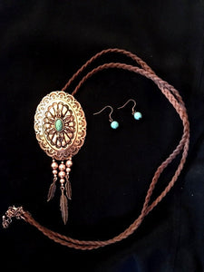 Western Oval Copper and Turquoise Concho Necklace and Earrings