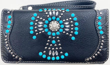 Load image into Gallery viewer, Ladies&#39; Blazin Roxx Black Wallet with Turquoise Cross