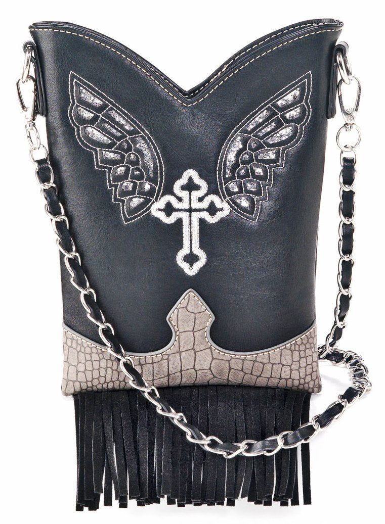 Western Boot Crossbody Bag with Cross - Available in Black or Brown