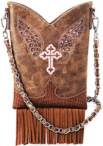 Western Boot Crossbody Bag with Cross - Available in Black or Brown