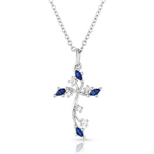 Load image into Gallery viewer, Montana Blue Crystal Cross Necklace