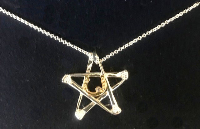 Western Star and Horseshoe Nail Star Necklace with Gold Horseshoe
