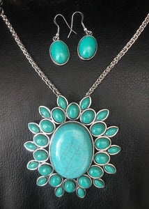 Western Turquoise & Silver Necklace and Matching Earrings