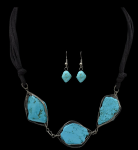 Silver Strike Turquoise Stone Earring & Necklace Set