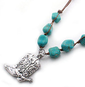Antique Silver Boots Necklace with Turquoise